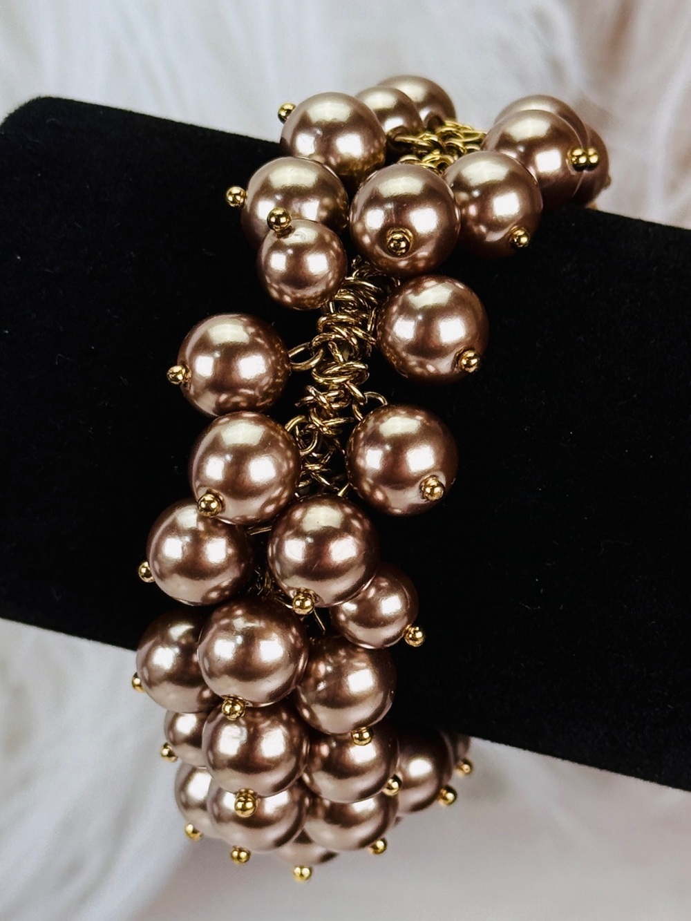 Goldtone, champagne, metallic bead, costume stretch, J.Crew bracelet